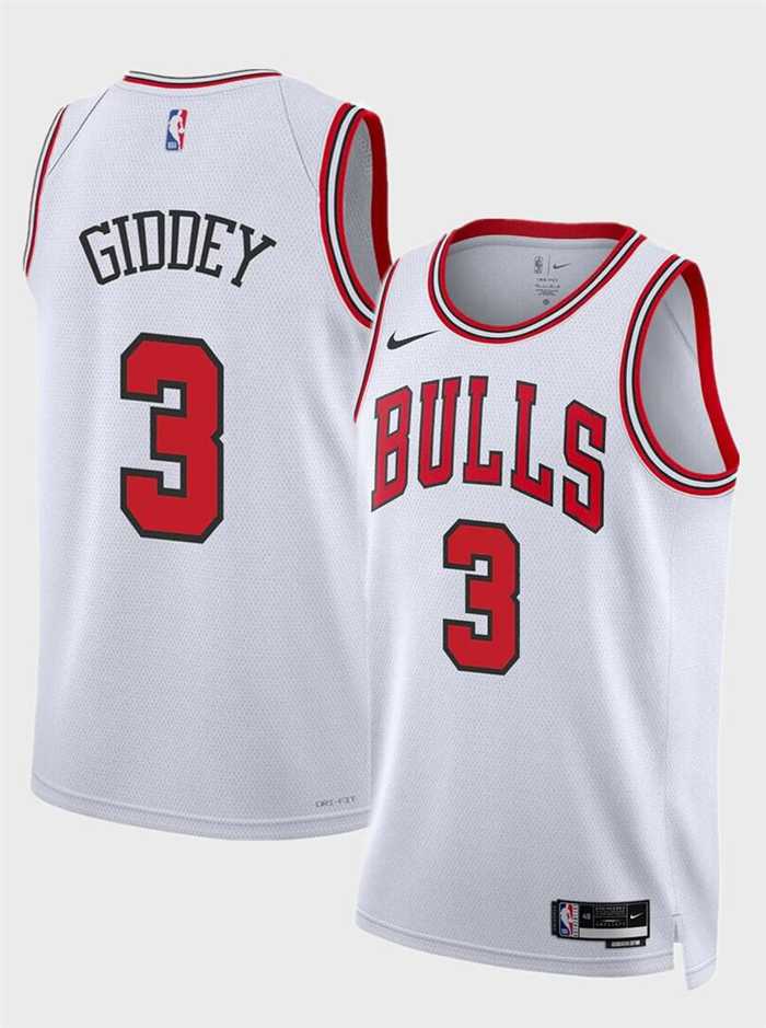 Mens Chicago Bulls #3 Josh Giddey White Association Edition Stitched Basketball Jersey Dzhi->chicago bulls->NBA Jersey